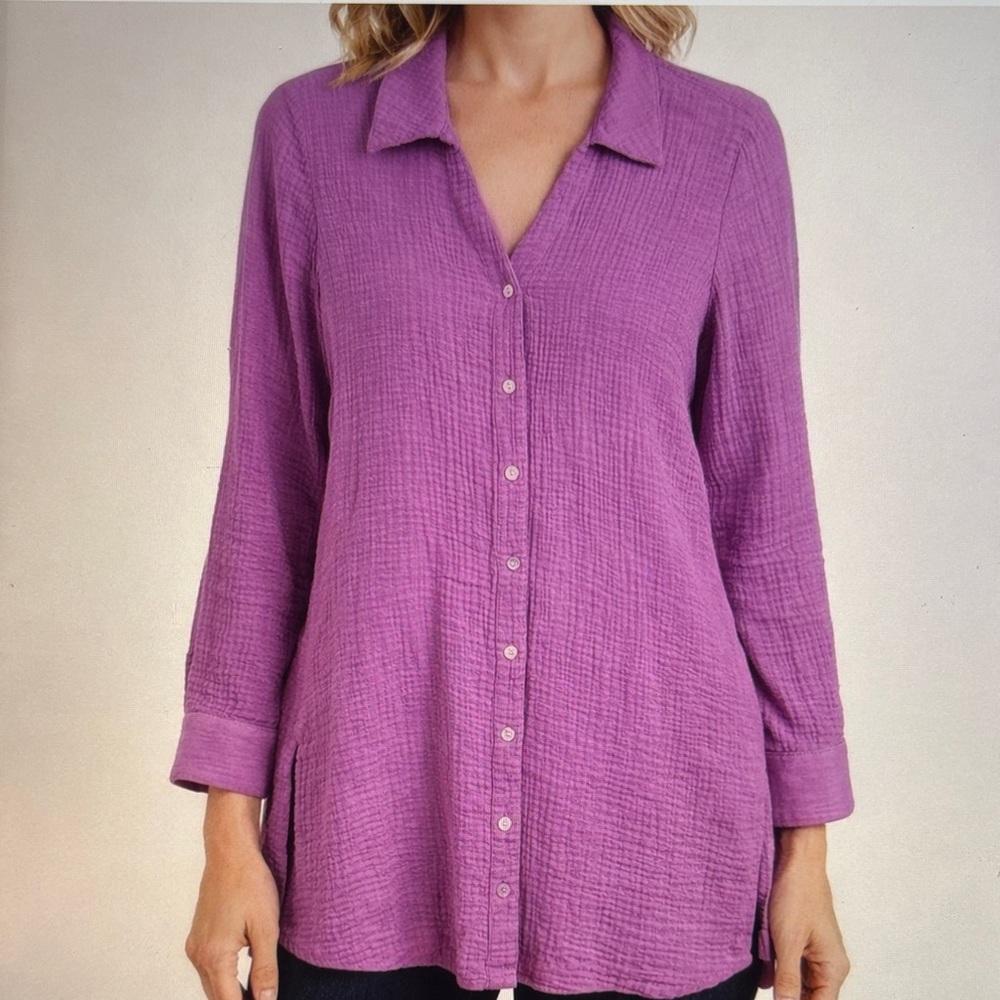 Soft Surroundings Gauze Cotton Button Down Shirt Size Large
